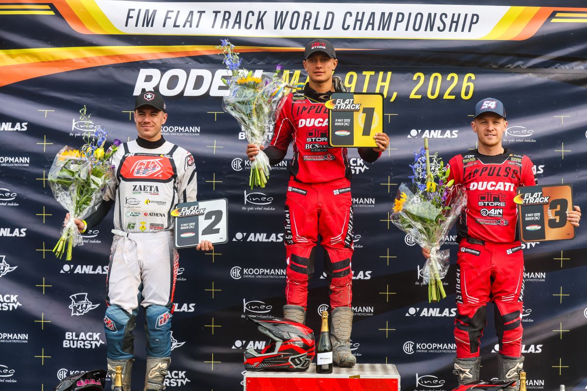 podium at 2026 fim flat track world championship roden jesper veldhuizen